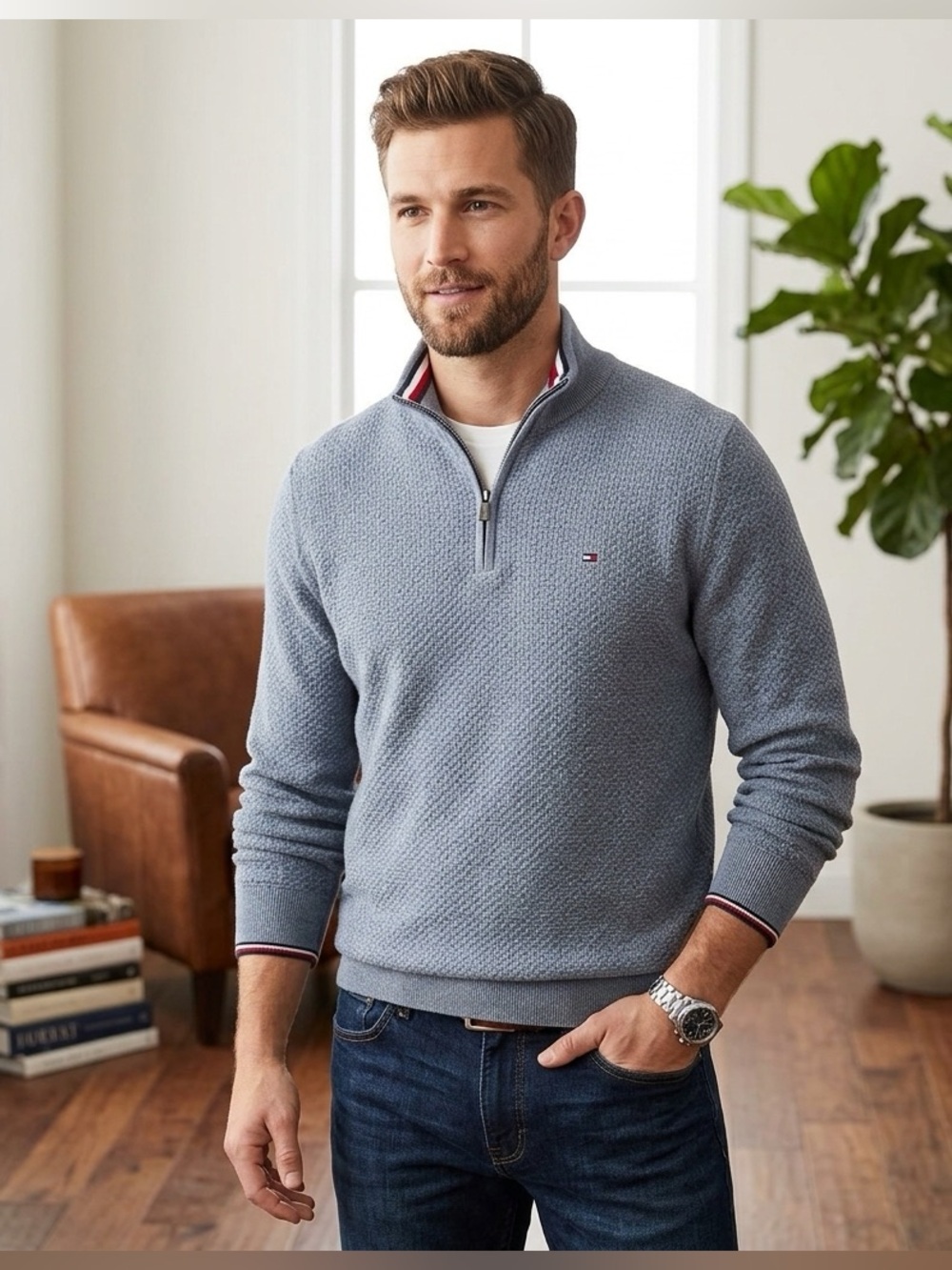 Tommy Hilfiger Men's XXL 100% Cotton Quarter Zip Sweater NWT